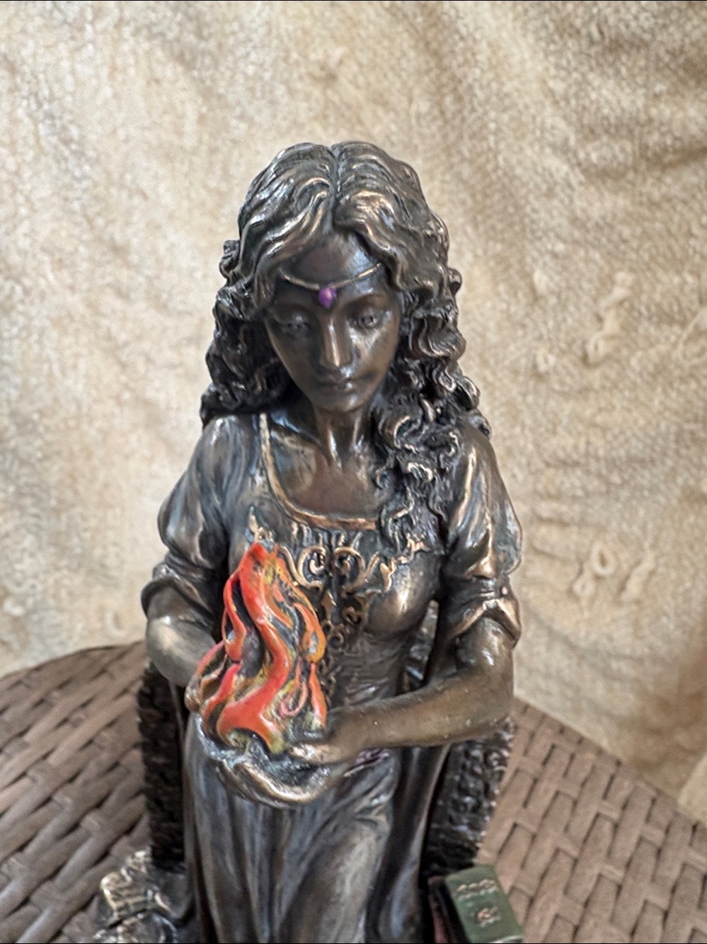 Brigid Statue Home Accent in Metallic Bronze with Red Flame - Picture 2 of 4